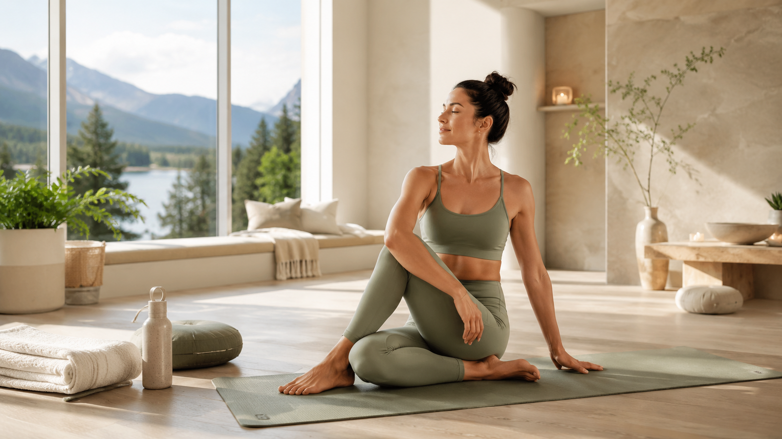 Elegant yoga practice in a tranquil wellness studio